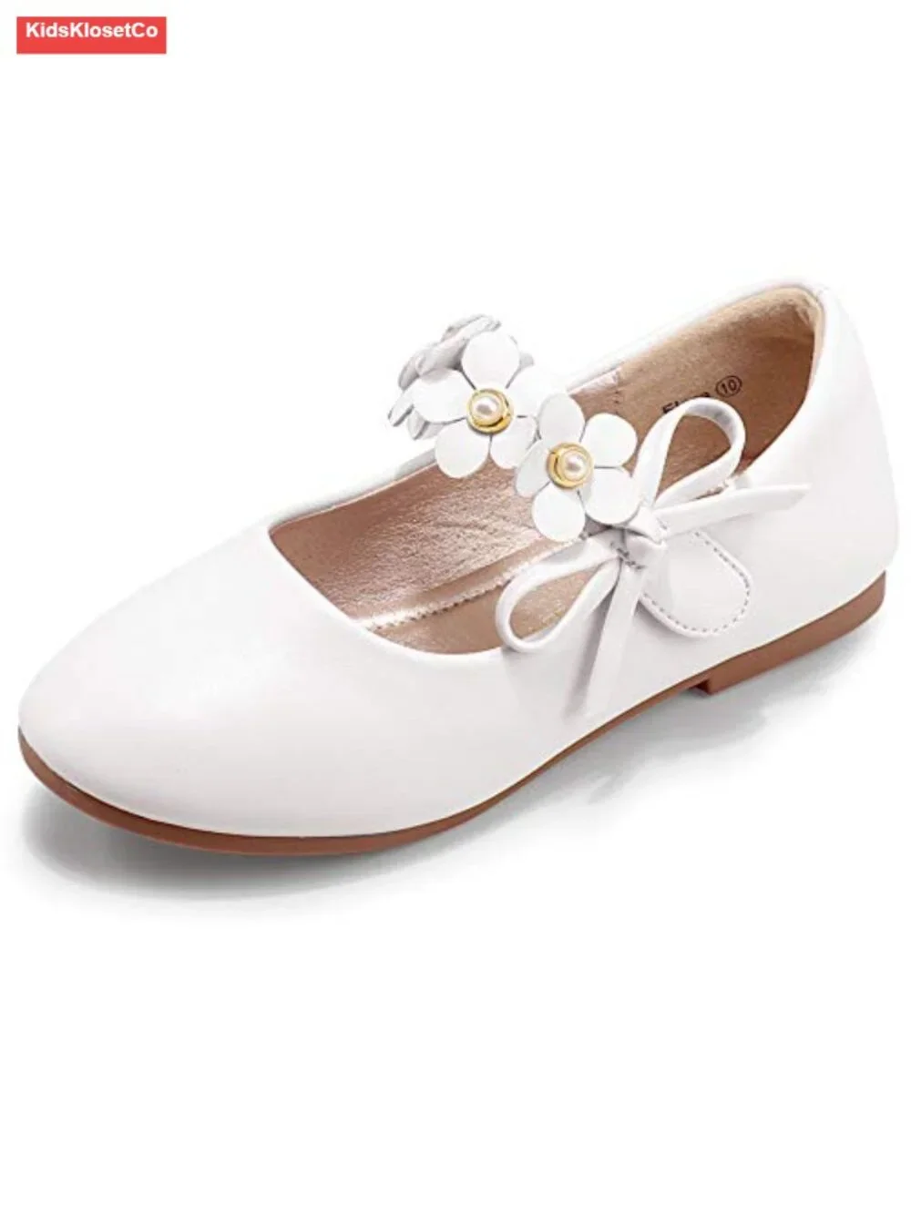 Toddler Girls Flower Pearl Bow Mary Jane Flats Wedding Party Dress Shoes